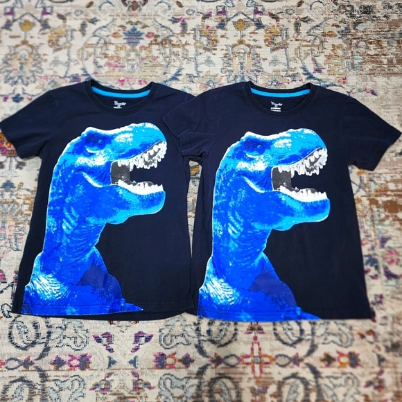 Frogwill 2x Lot Matching Boys Navy Blue Graphic Tyrannosaurus Tee T-Shirt, sz 7T - Picture 1 of 9
